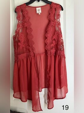 Self Esteem Sheer Cardigan kimono vest marrón L boho beachy western romantic